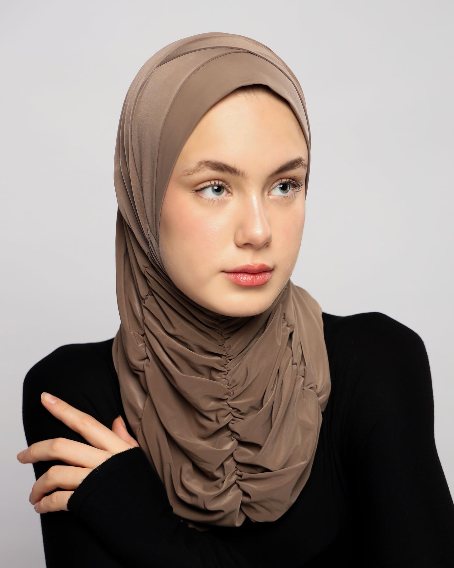 Plain Gathering Ready-made Hijab