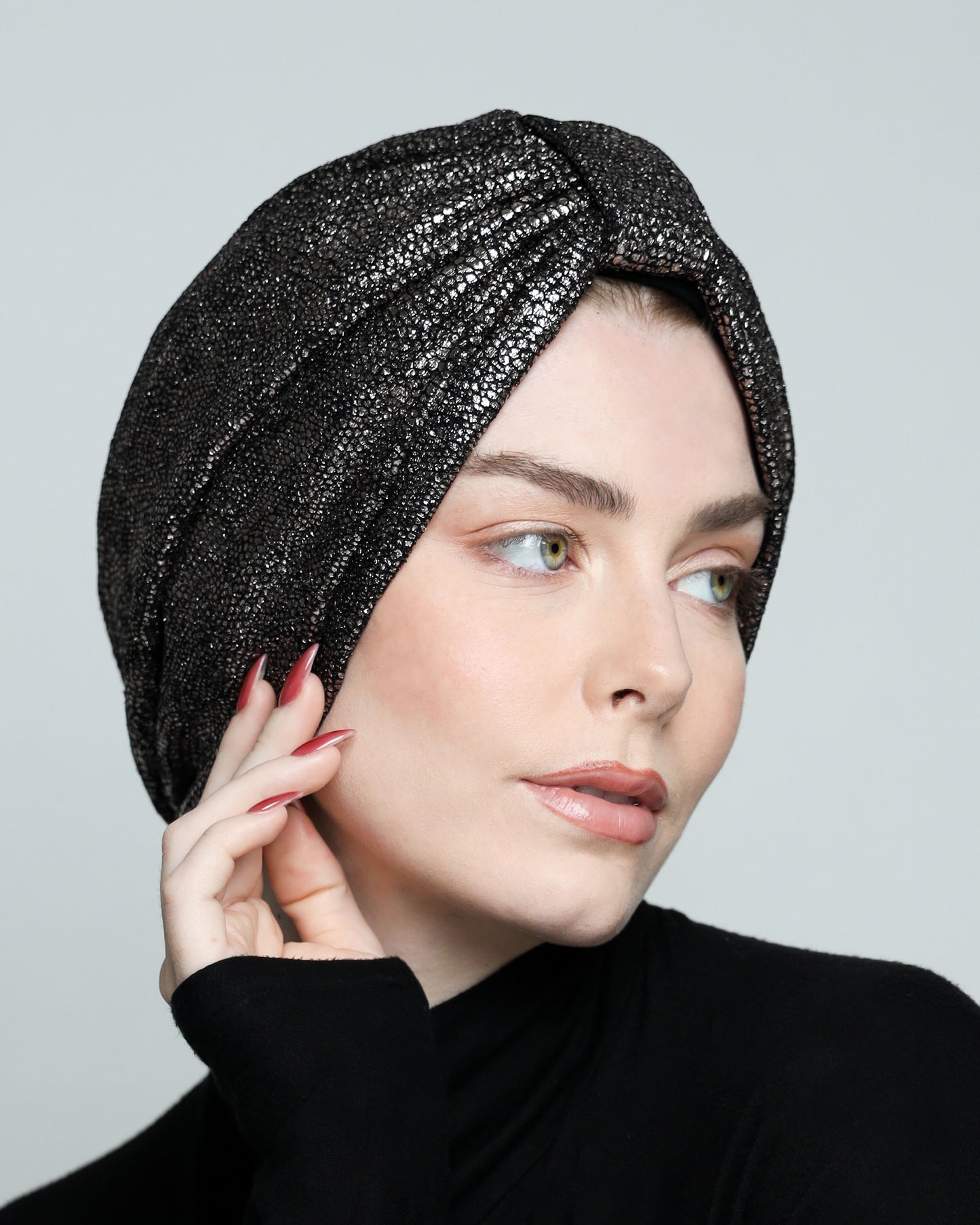 Metallic Silver Animal Print Turban