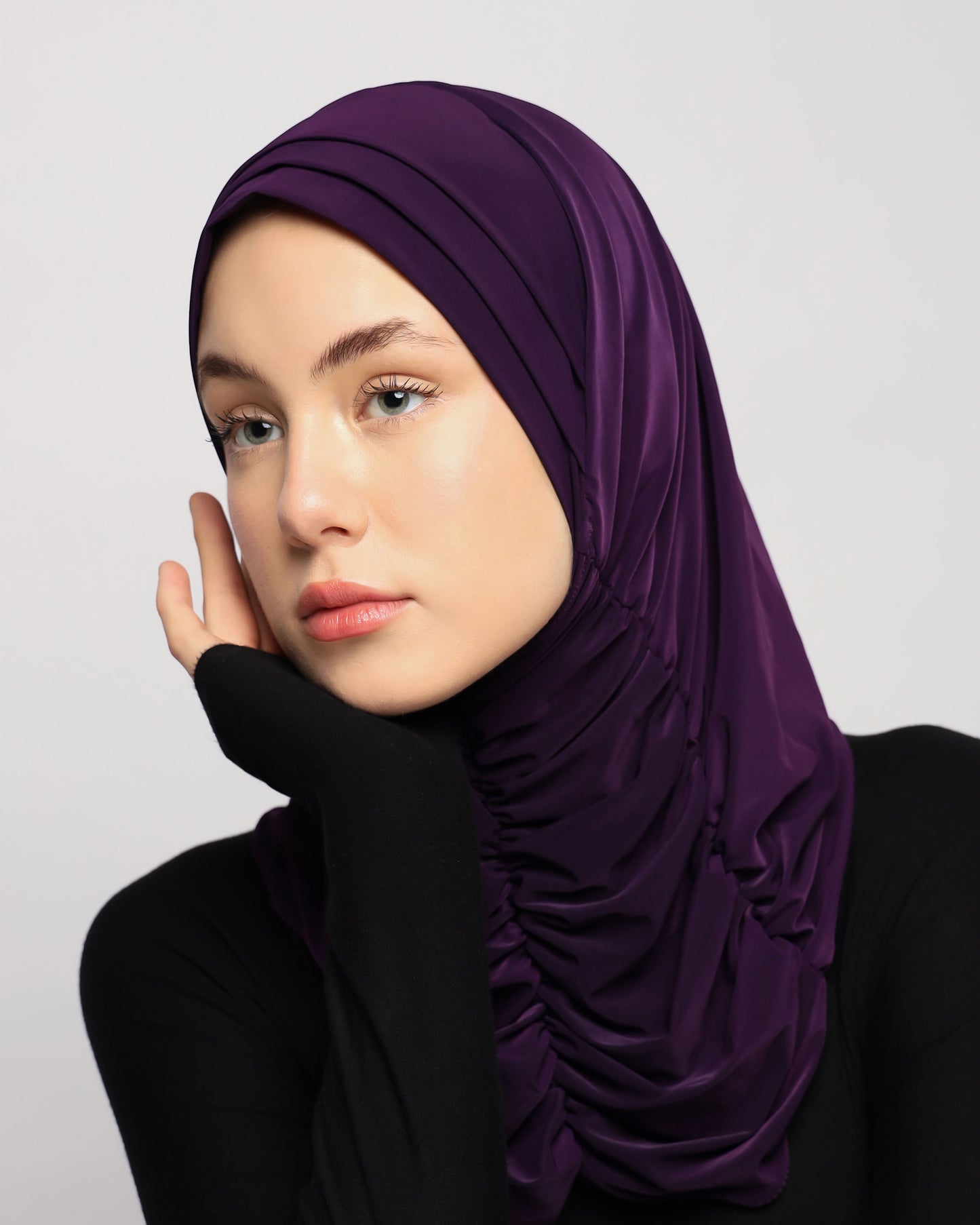 Plain Gathering Ready-made Hijab