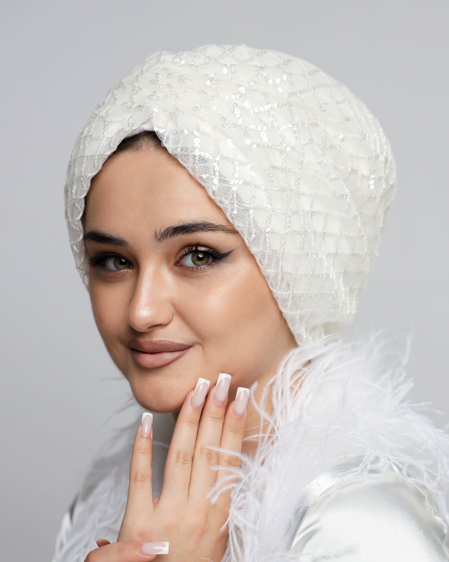 Bridal Sequin Gathering Turban