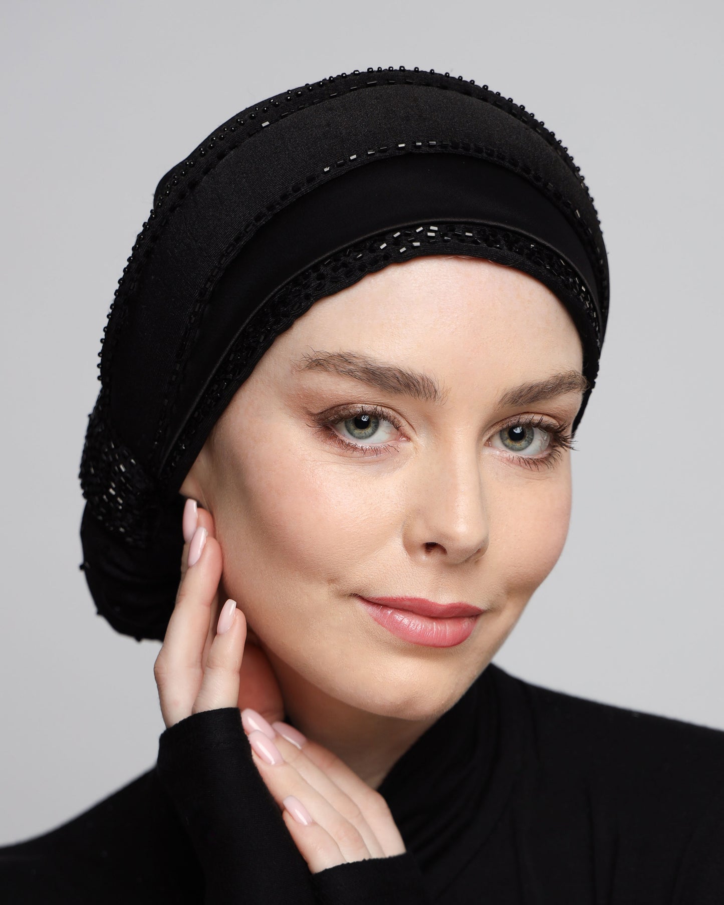 Beading Satin Panel Classic Turban
