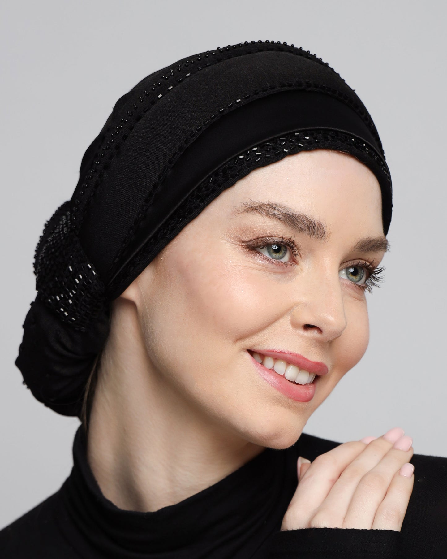 Beading Satin Panel Classic Turban