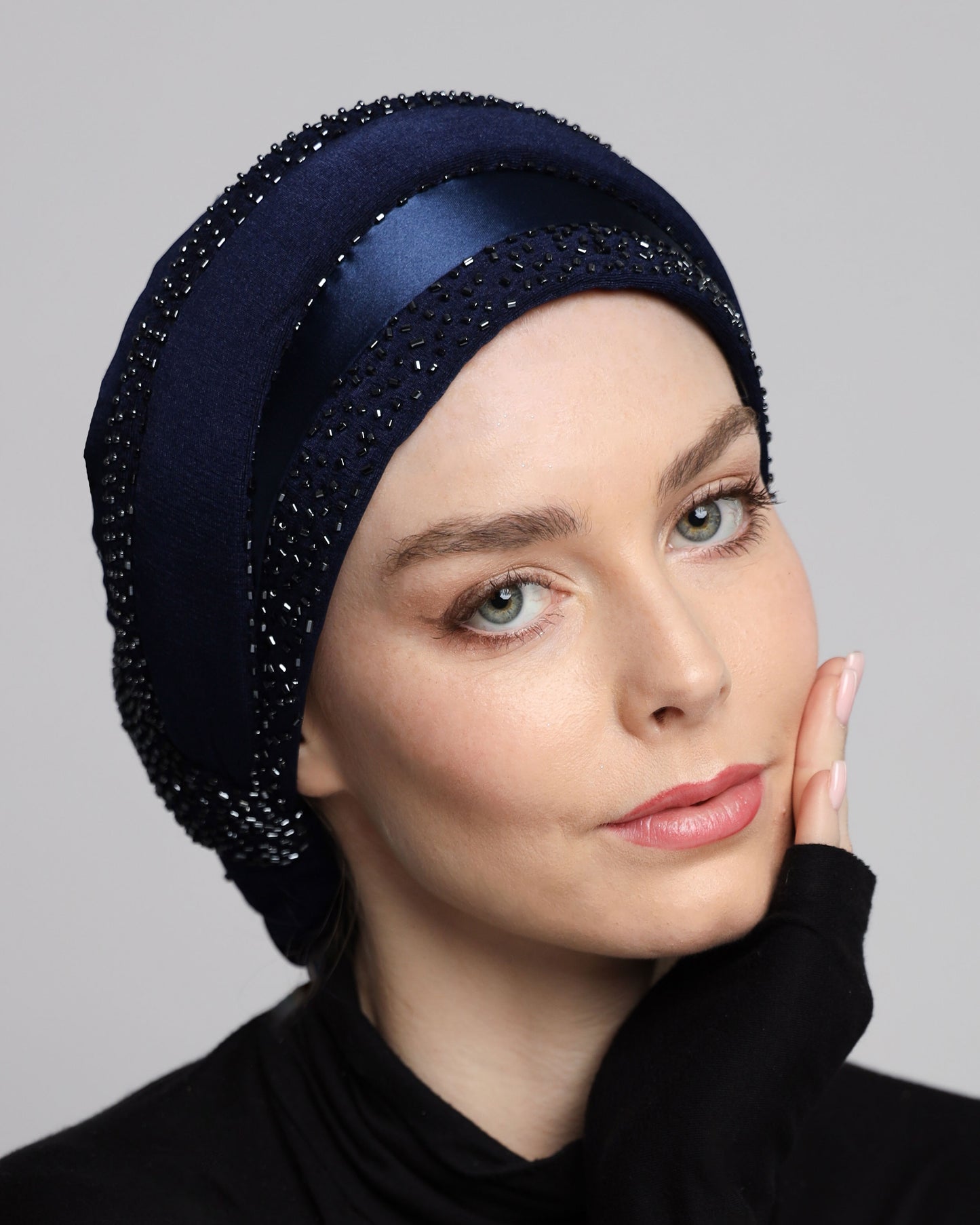 Beading Satin Panel Classic Turban