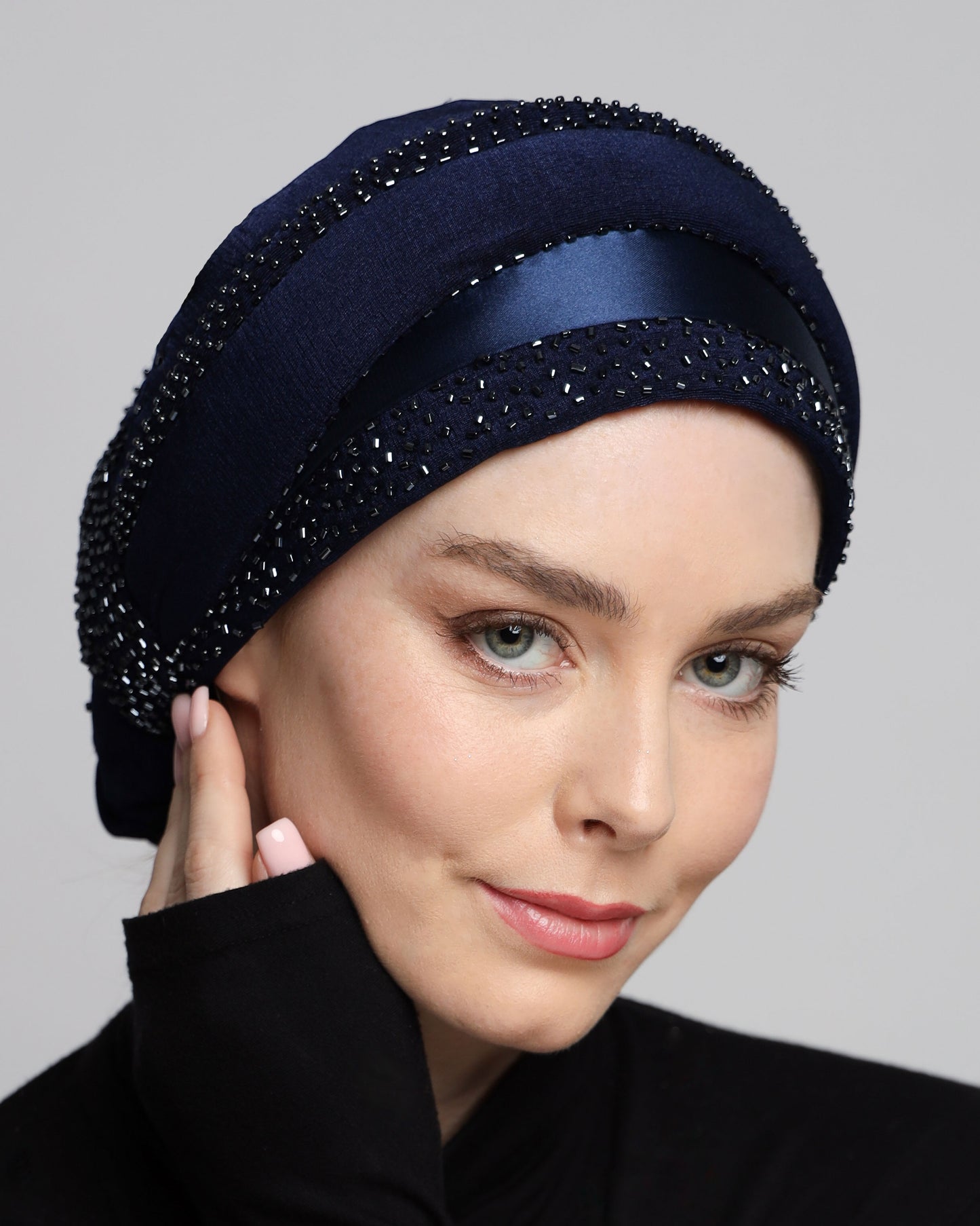 Beading Satin Panel Classic Turban