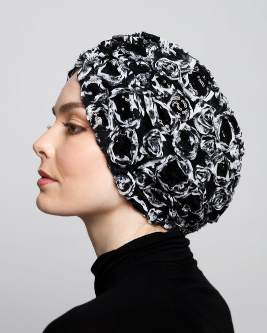 Black & White Sequin Turban