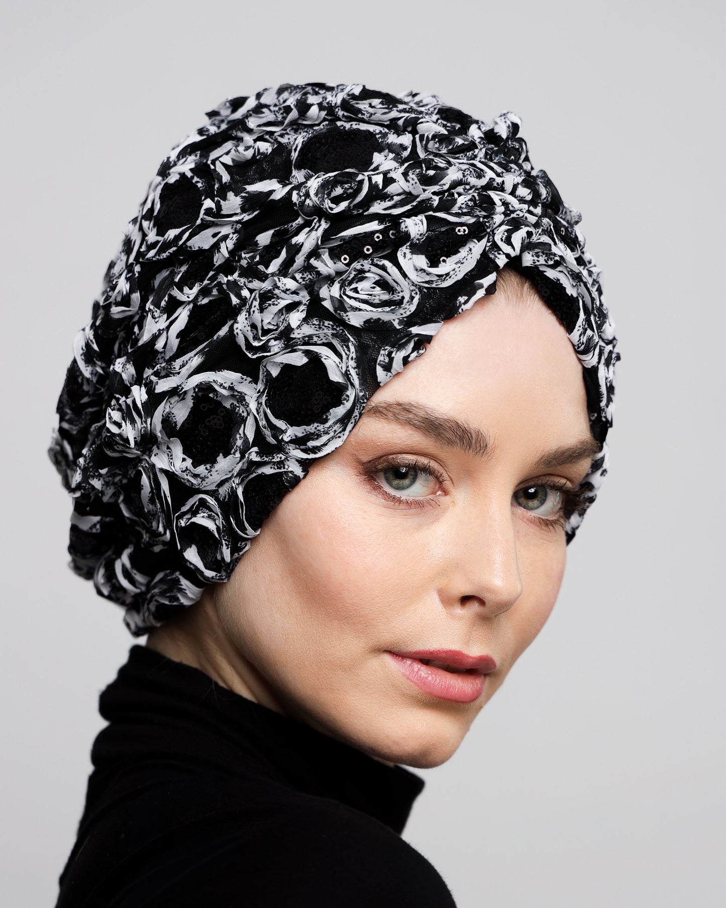 Black & White Sequin Turban