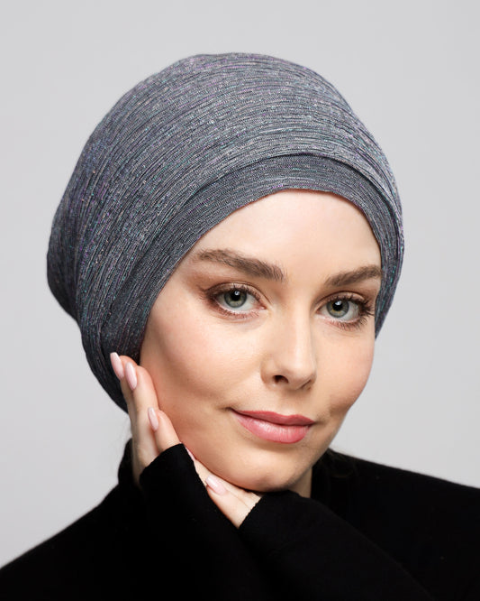 Metallic Strips Plisse Turban