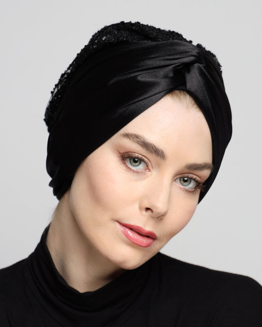 Glam Black Satin Turban