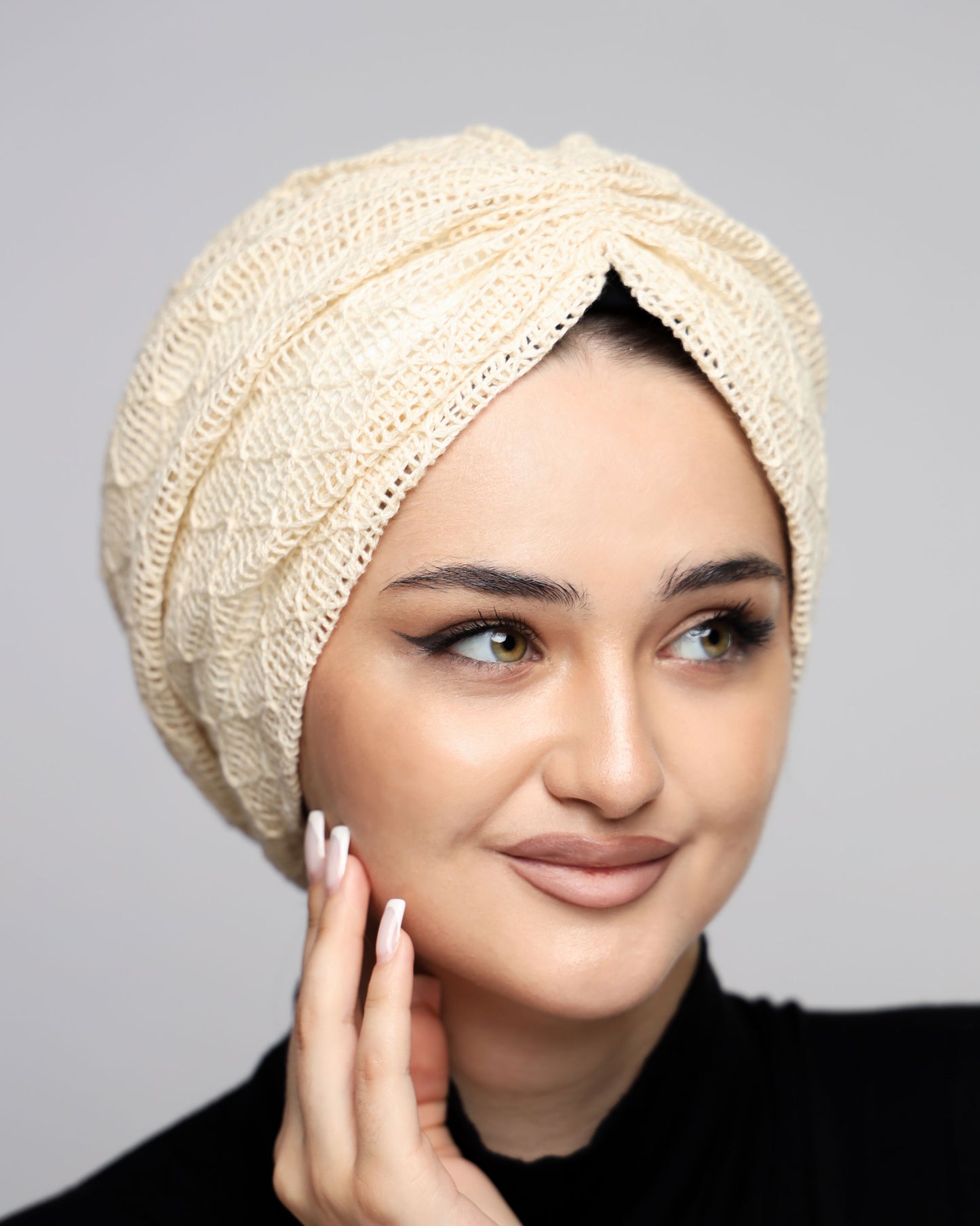Beige knitting Turban