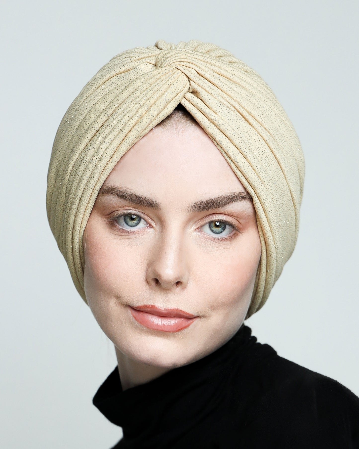 Sparkling Golden Beige Twisted Turban
