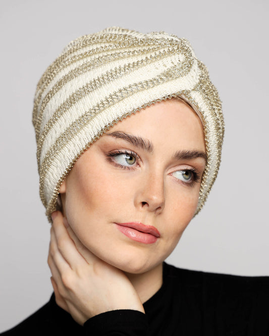 Golden off-white knitting Turban