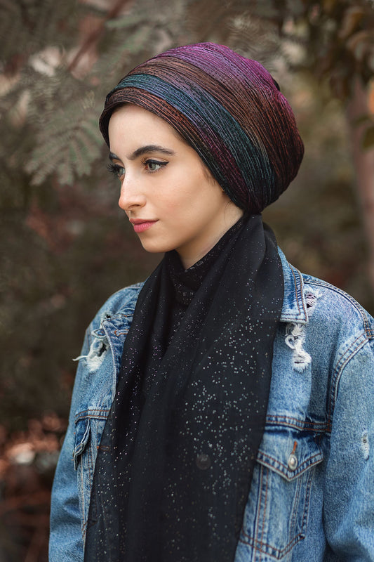 Metallic Strips Plisse Turban
