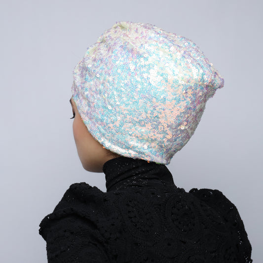 White Rainbow Sequin Turban