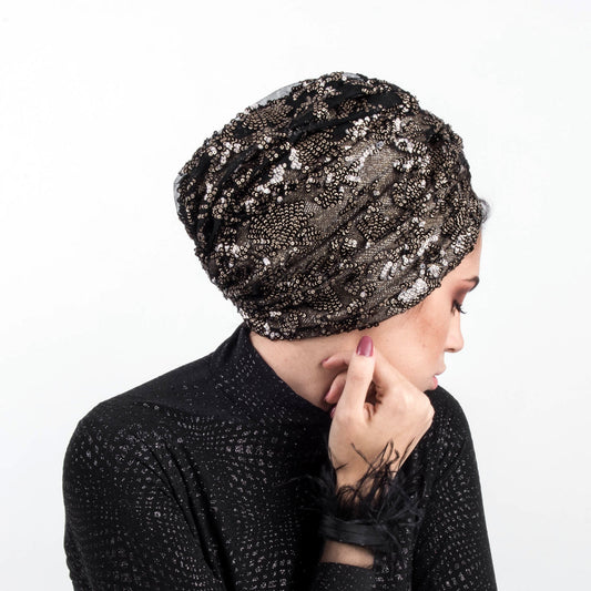 Glowing sequin turban