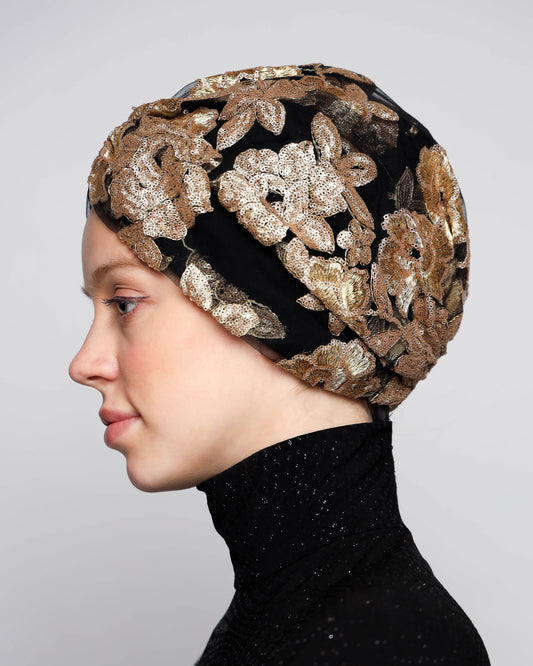 Golden Flower Sequin Turban