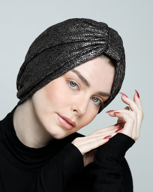Metallic Silver Animal Print Turban