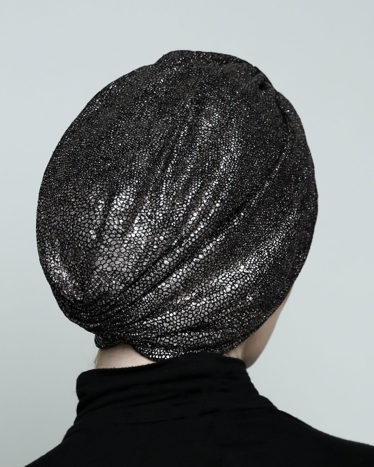 Metallic Silver Animal Print Turban
