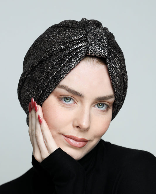 Metallic Silver Animal Print Turban