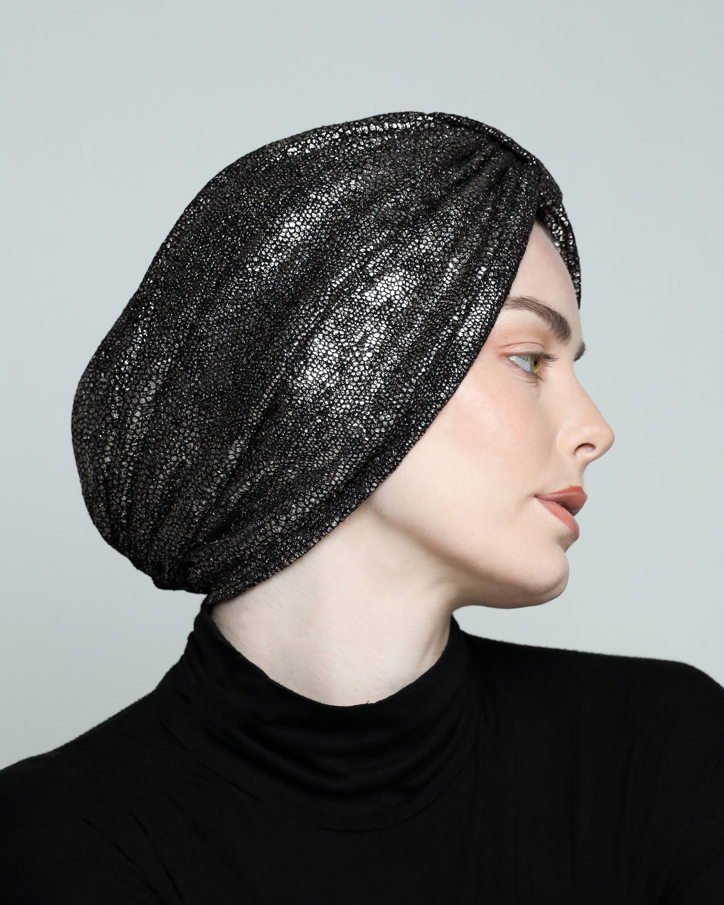 Metallic Silver Animal Print Turban