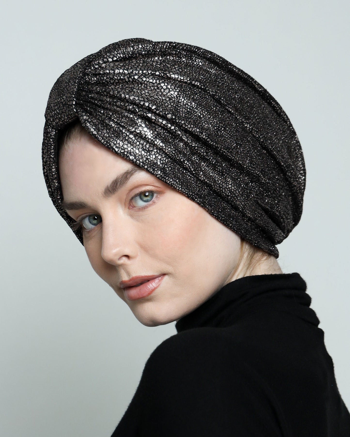 Metallic Silver Animal Print Turban