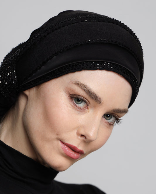 Beading Satin Panel Classic Turban