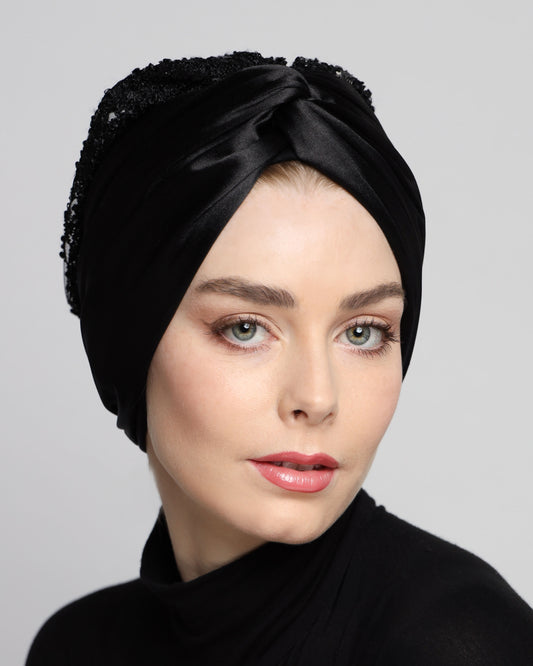 Glam Black Satin Turban
