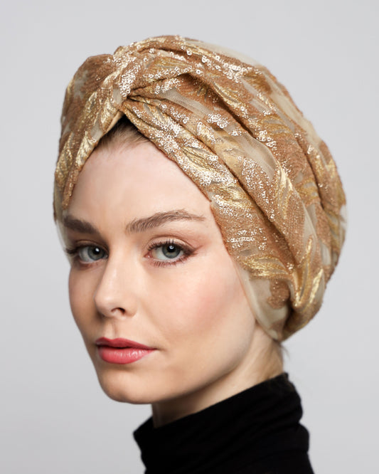 Golden Sequin Turban