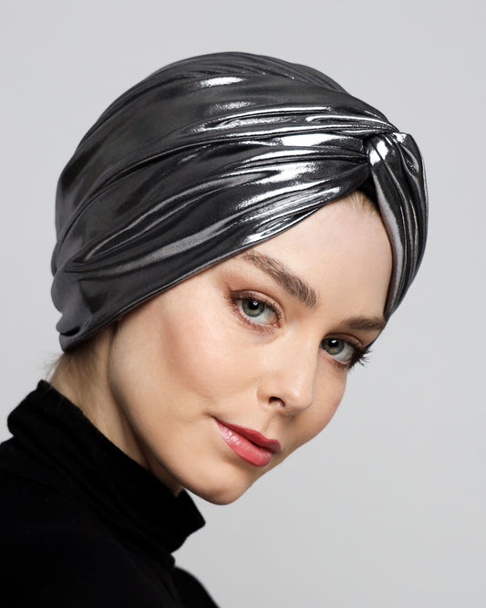 Metallic lame` twisted lines turban