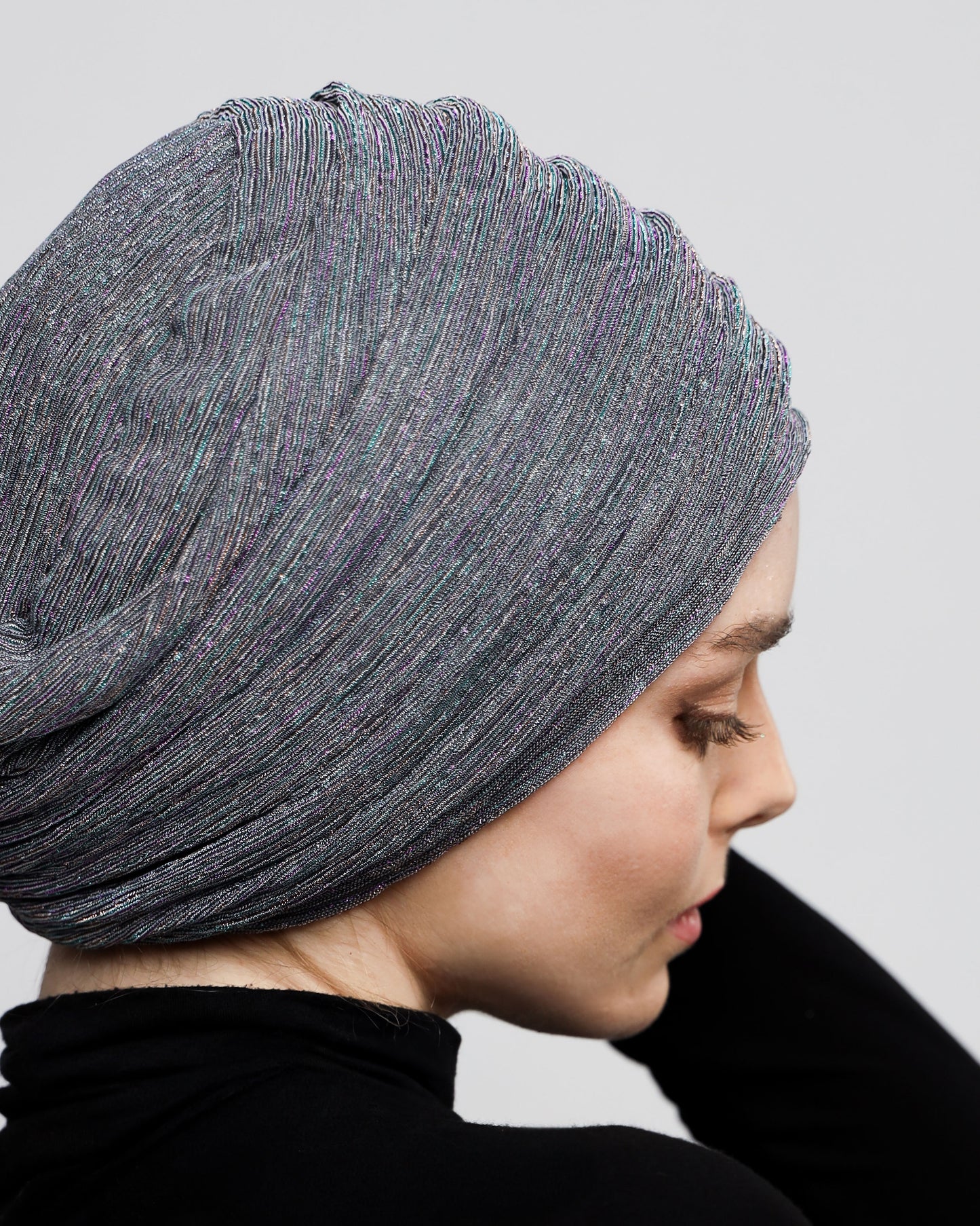 Metallic Strips Plisse Turban