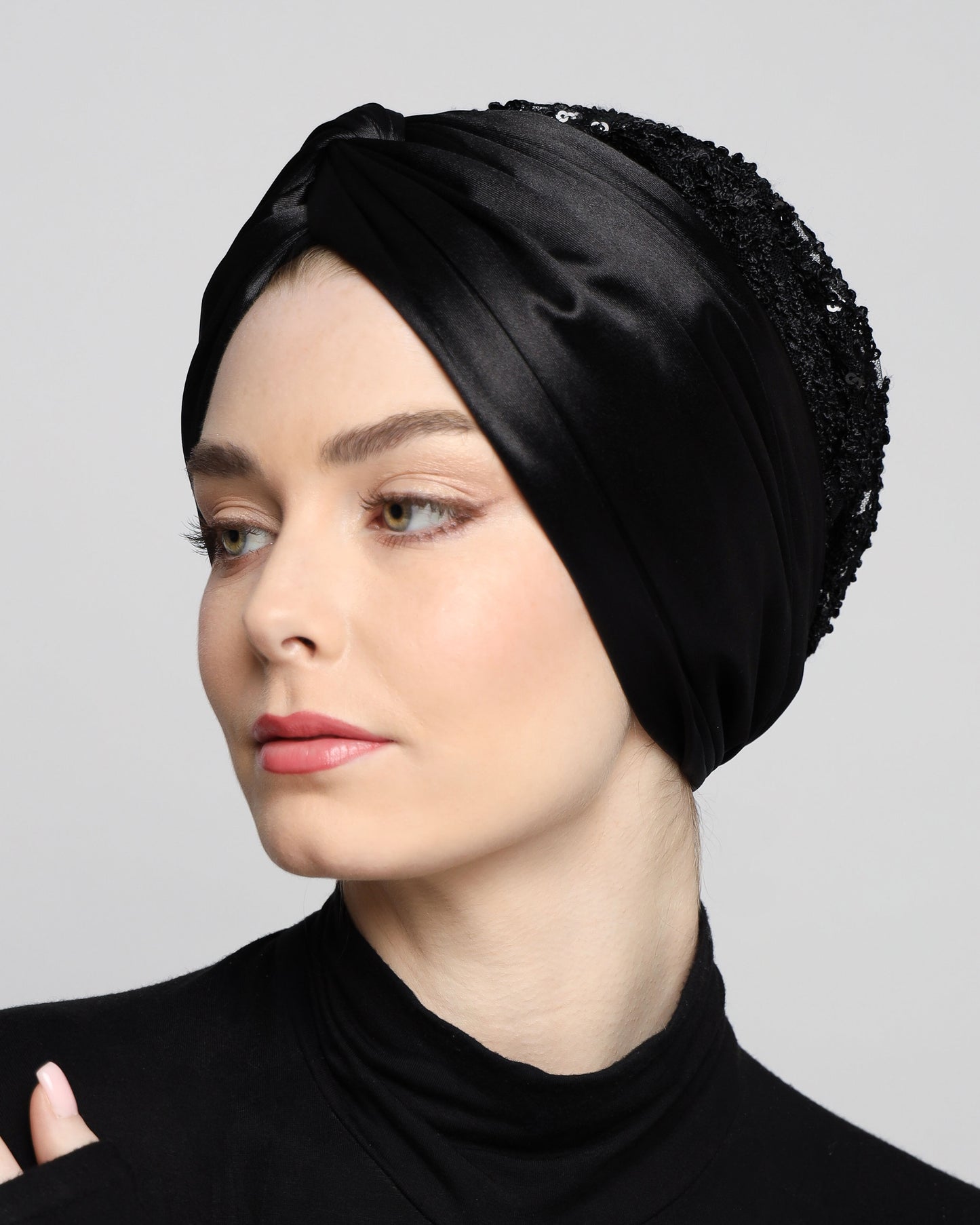 Glam Black Satin Turban