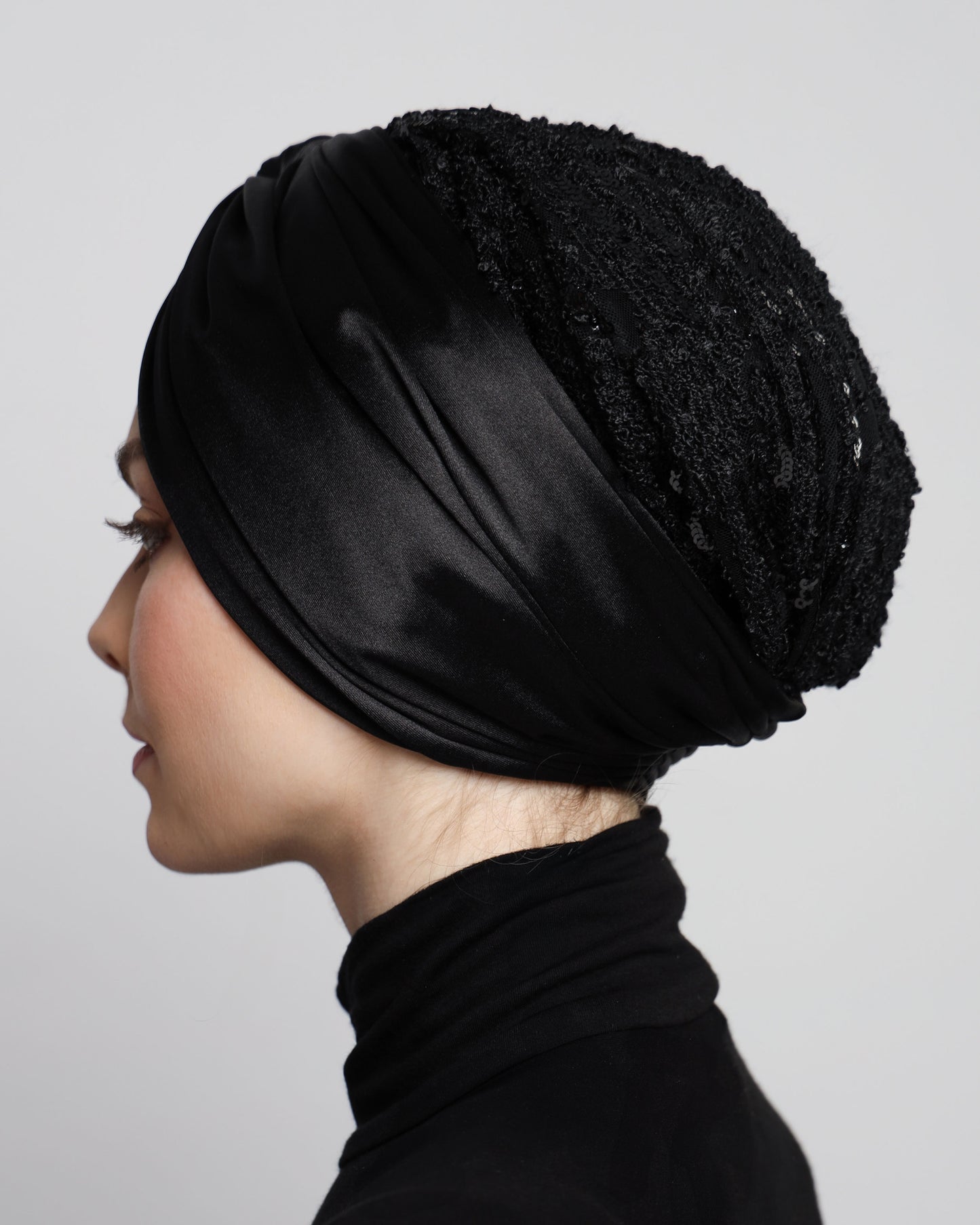Glam Black Satin Turban