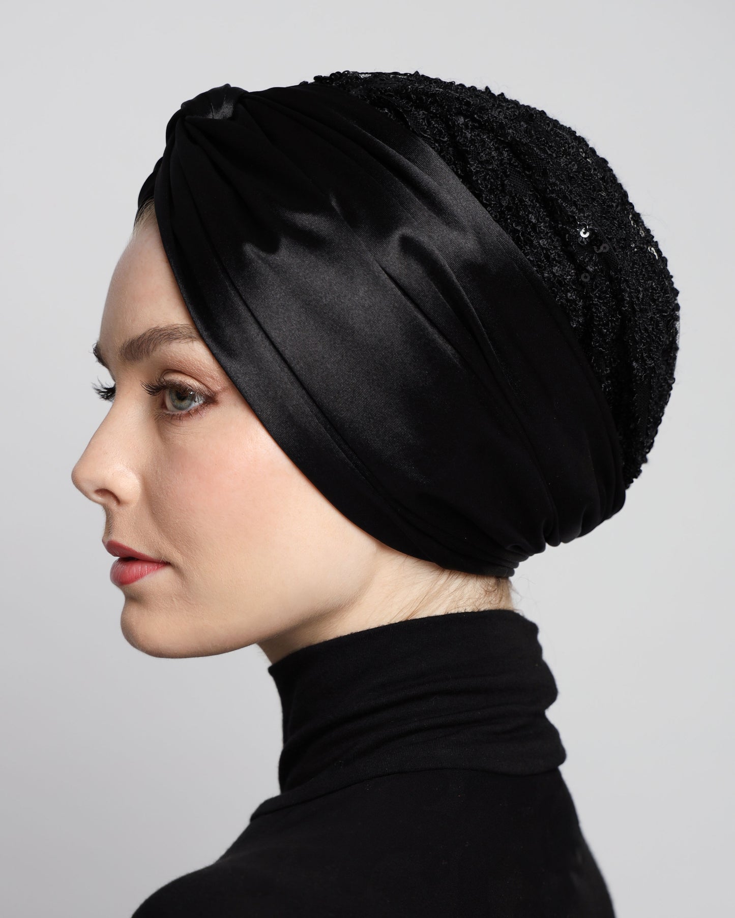 Glam Black Satin Turban