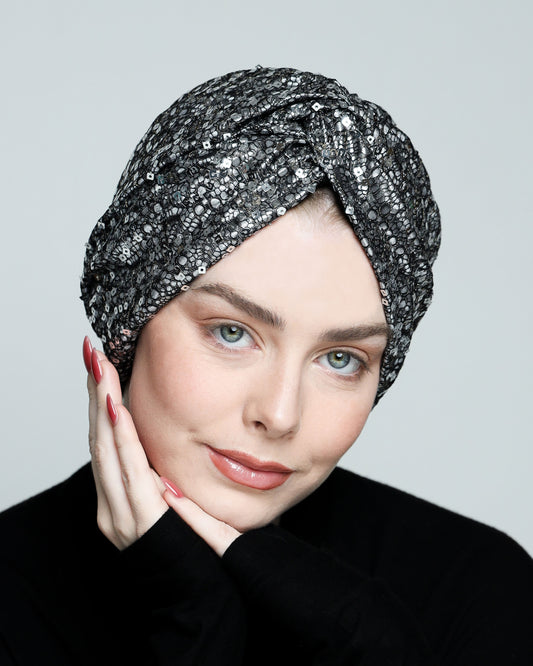 Silver metallic turban