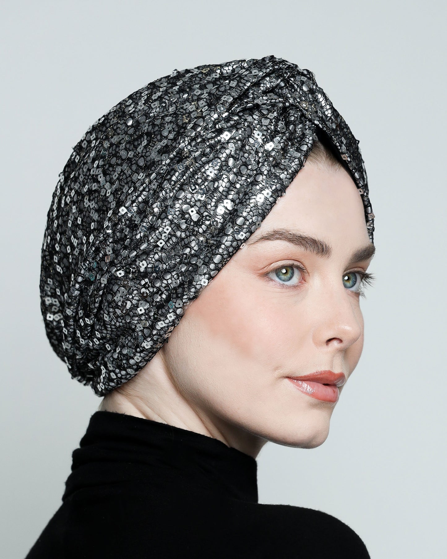 Silver metallic turban