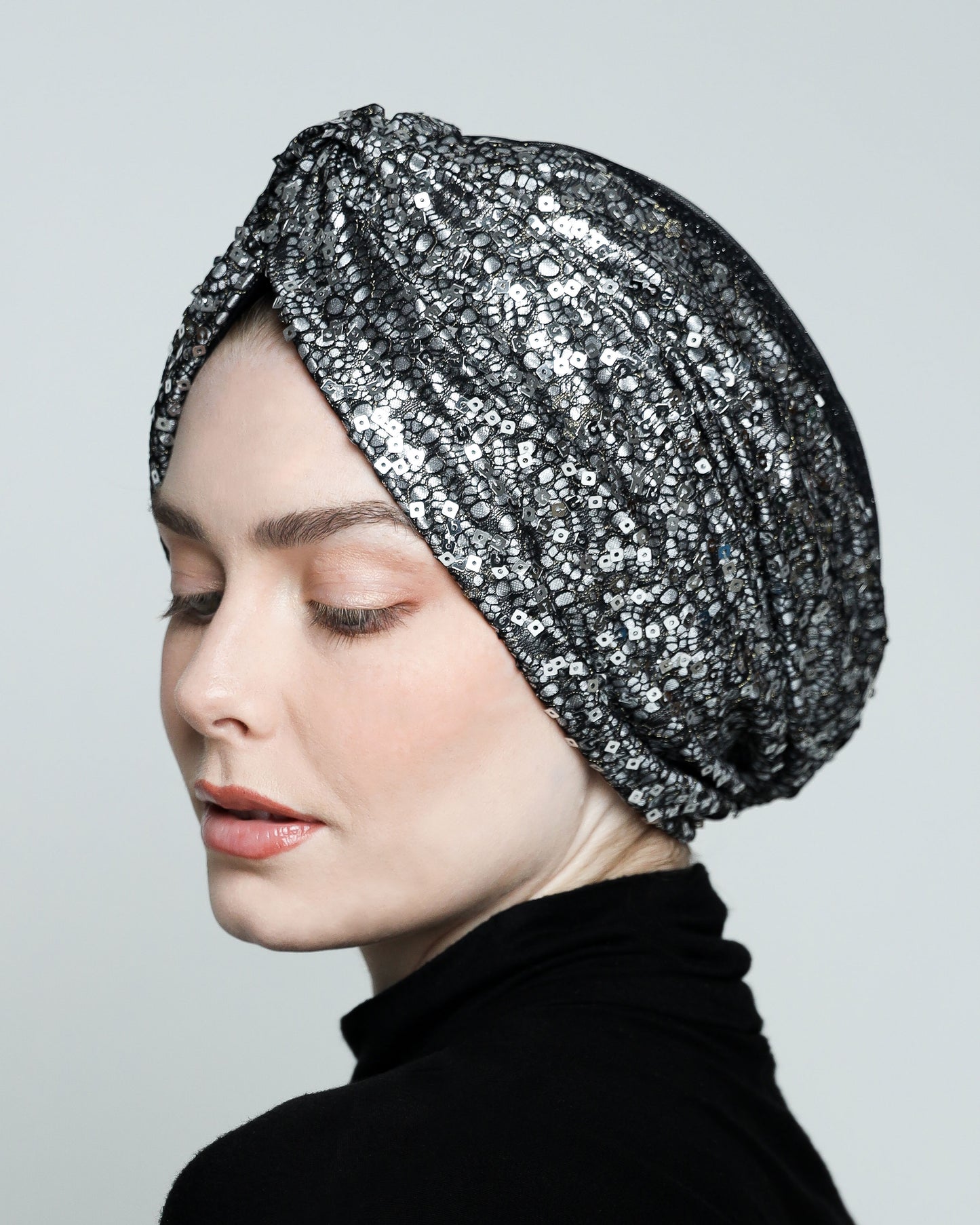 Silver metallic turban