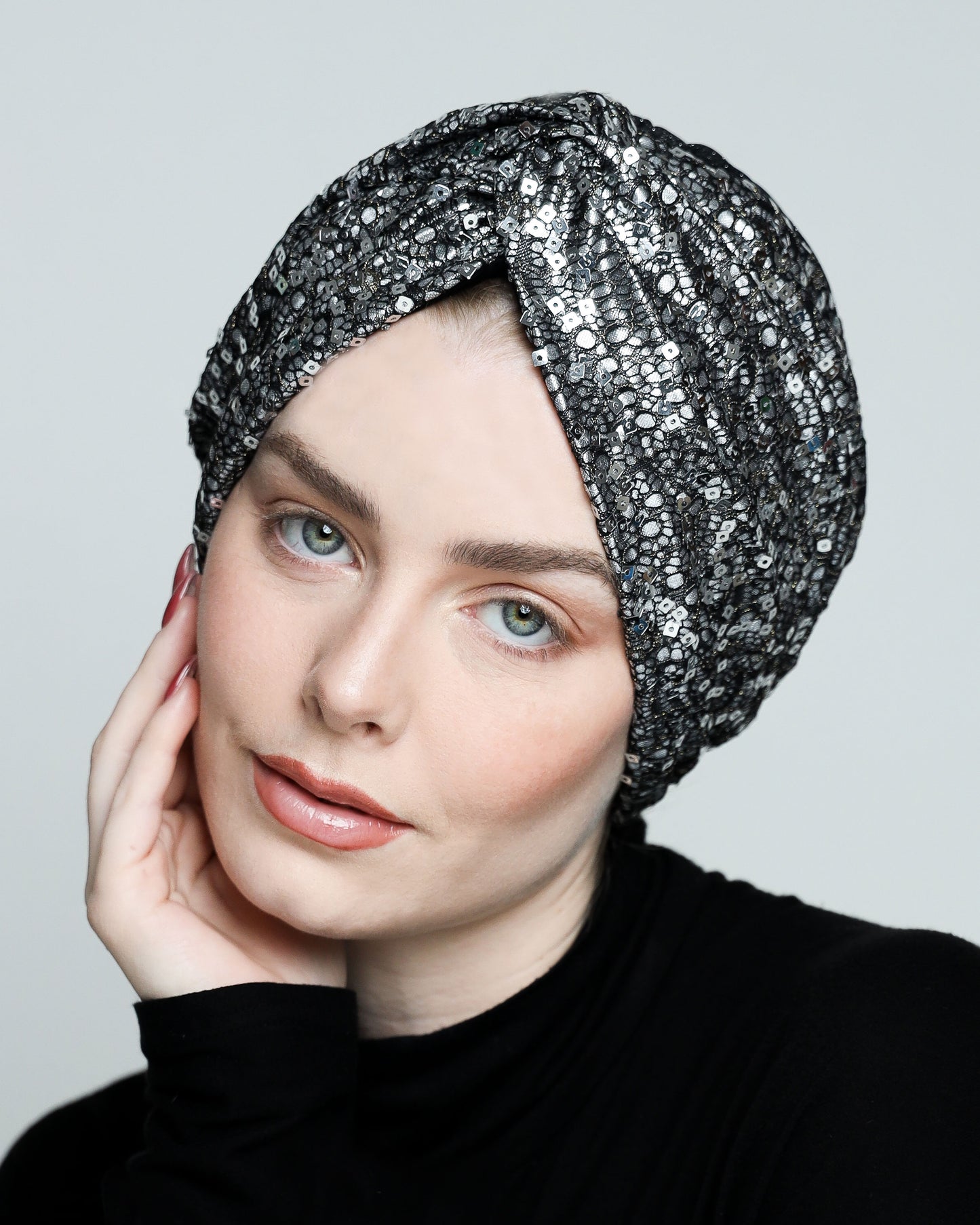 Silver metallic turban