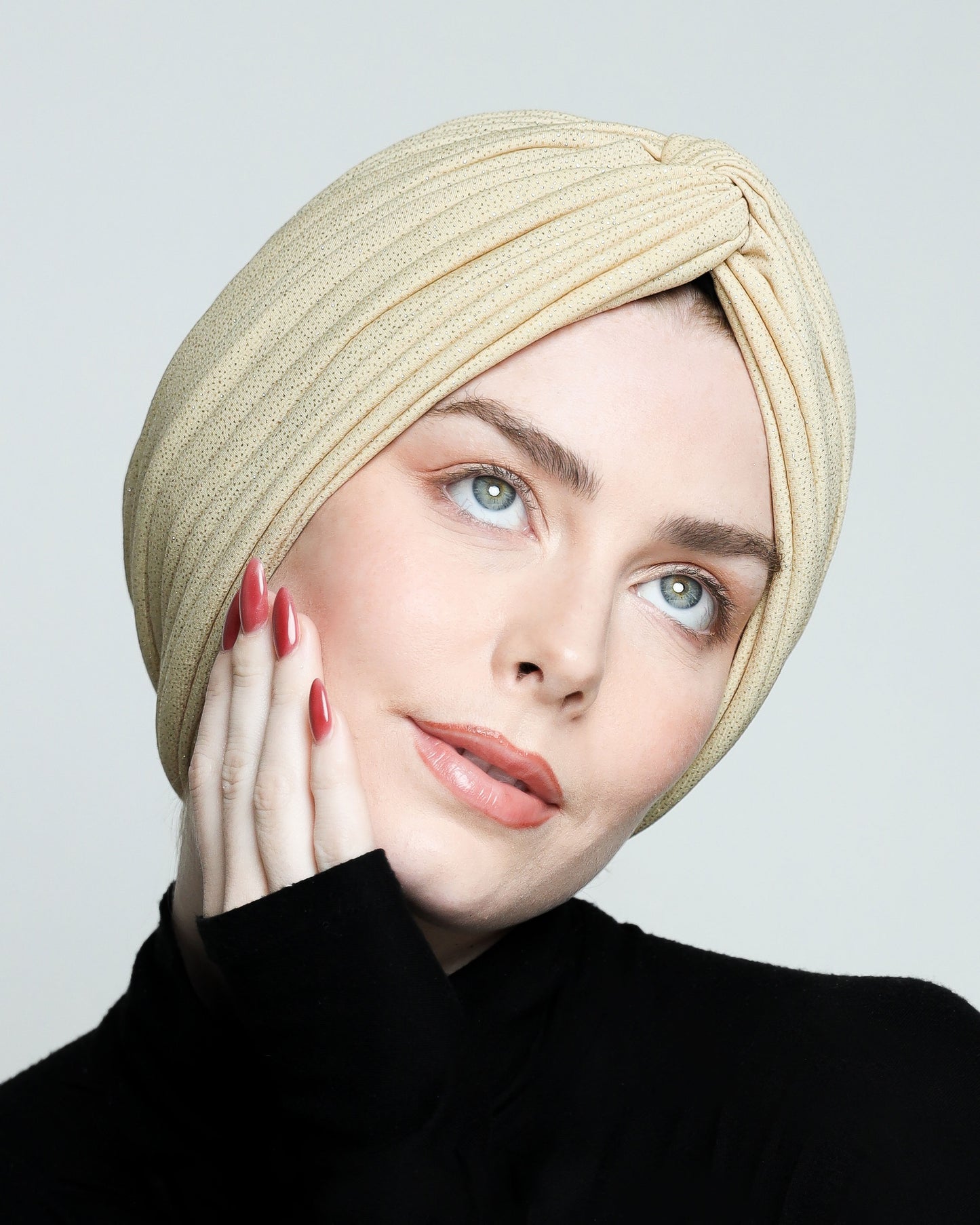 Sparkling Golden Beige Twisted Turban