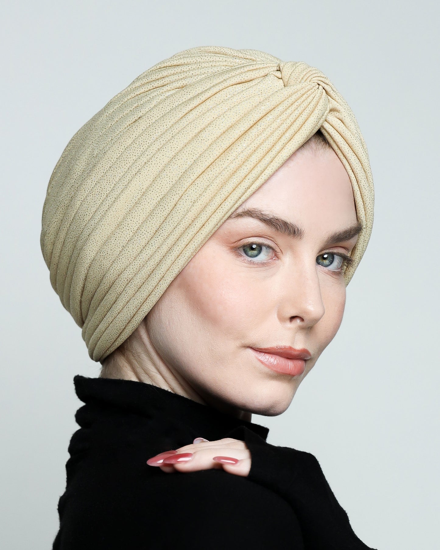 Sparkling Golden Beige Twisted Turban