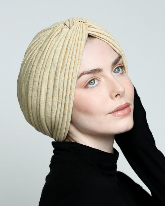 Sparkling Golden Beige Twisted Turban