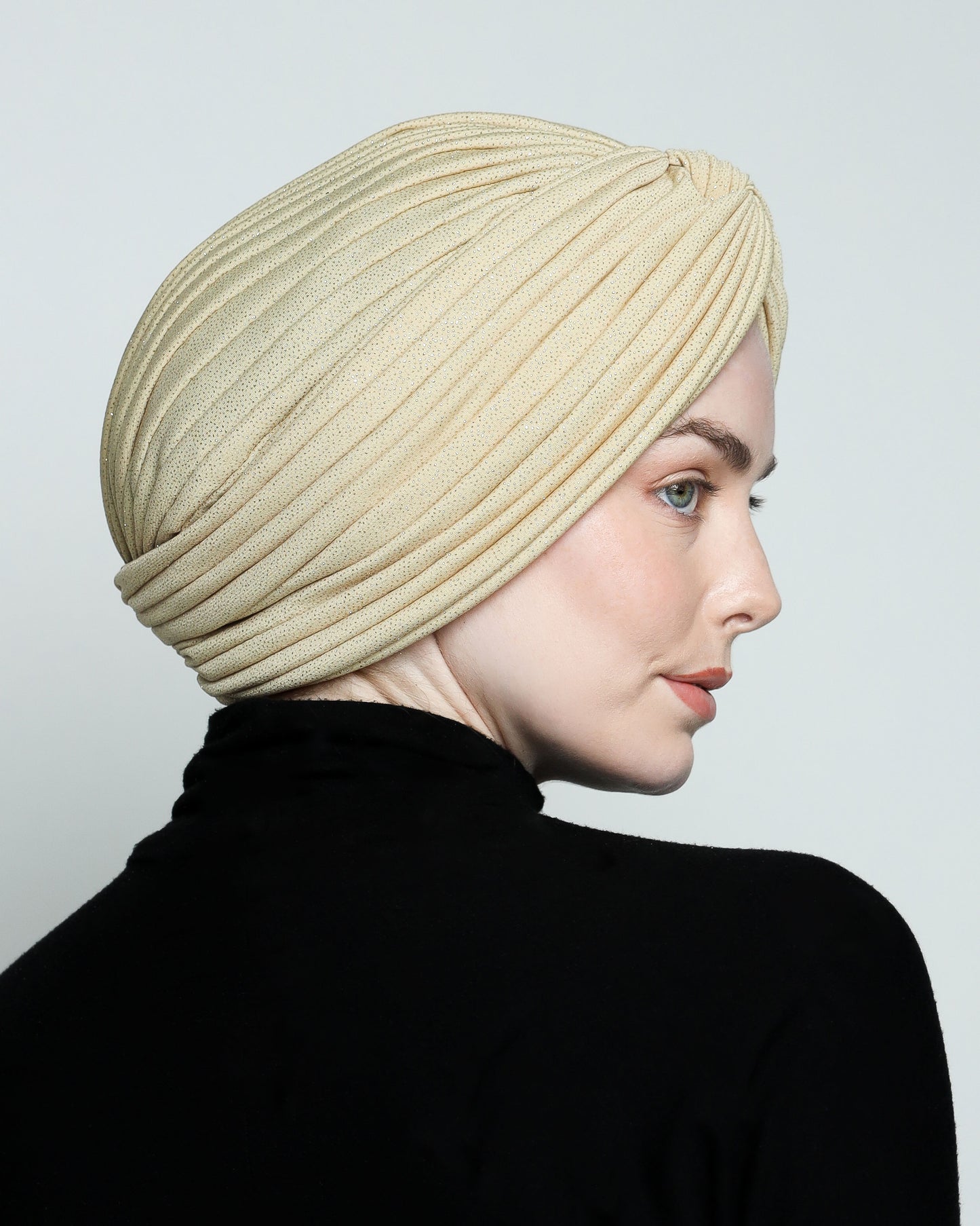 Sparkling Golden Beige Twisted Turban