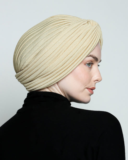 Sparkling Golden Beige Twisted Turban