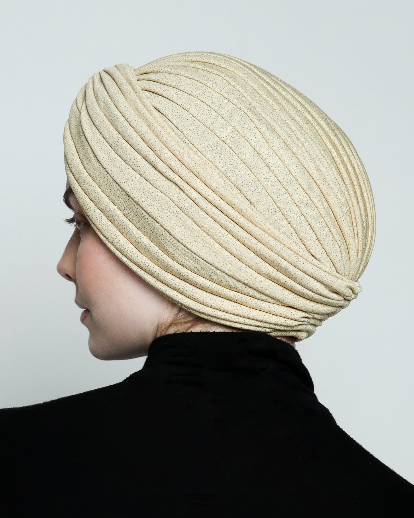 Sparkling Golden Beige Twisted Turban