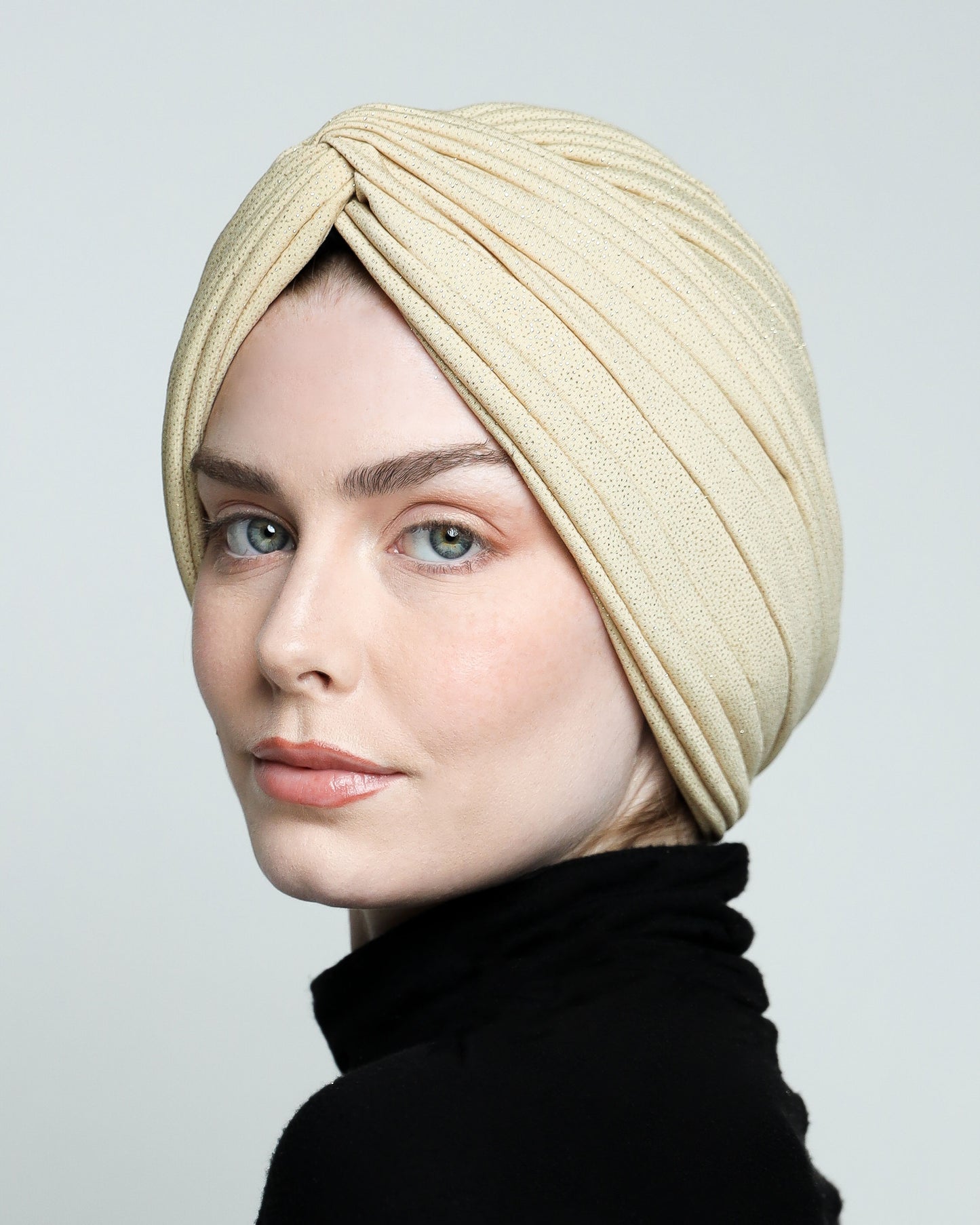 Sparkling Golden Beige Twisted Turban