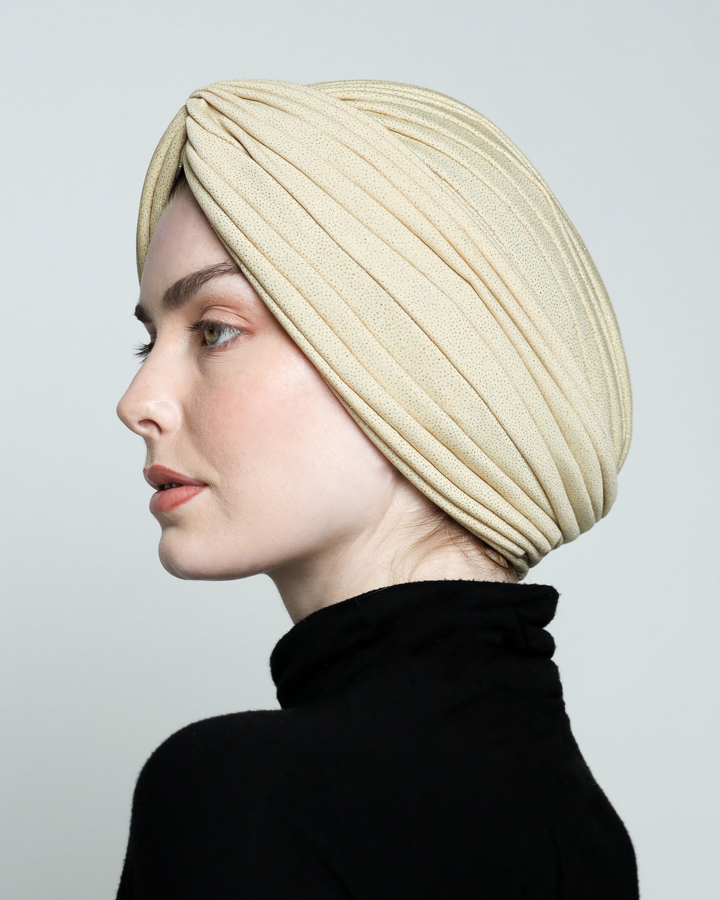 Sparkling Golden Beige Twisted Turban