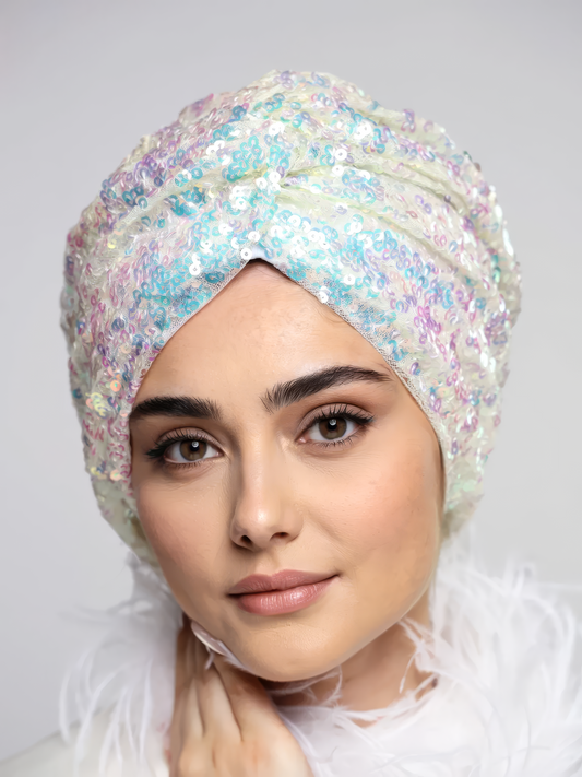 Bridal Rainbow Sequin Turban