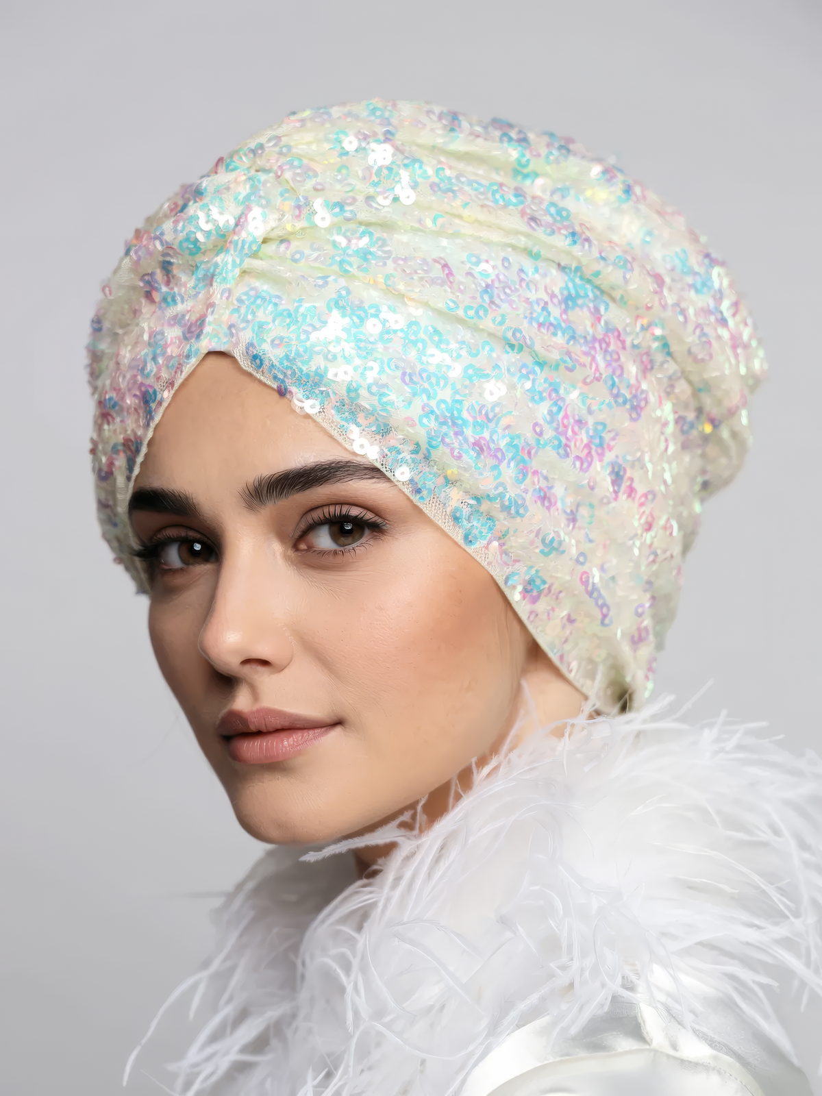 Bridal Rainbow Sequin Turban