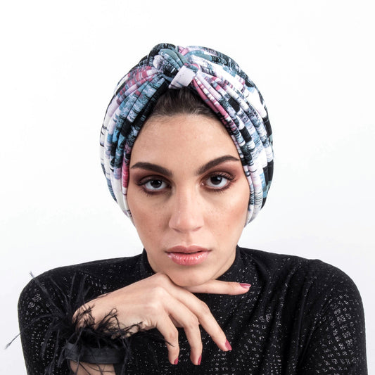 Dramatic stripes turban blue