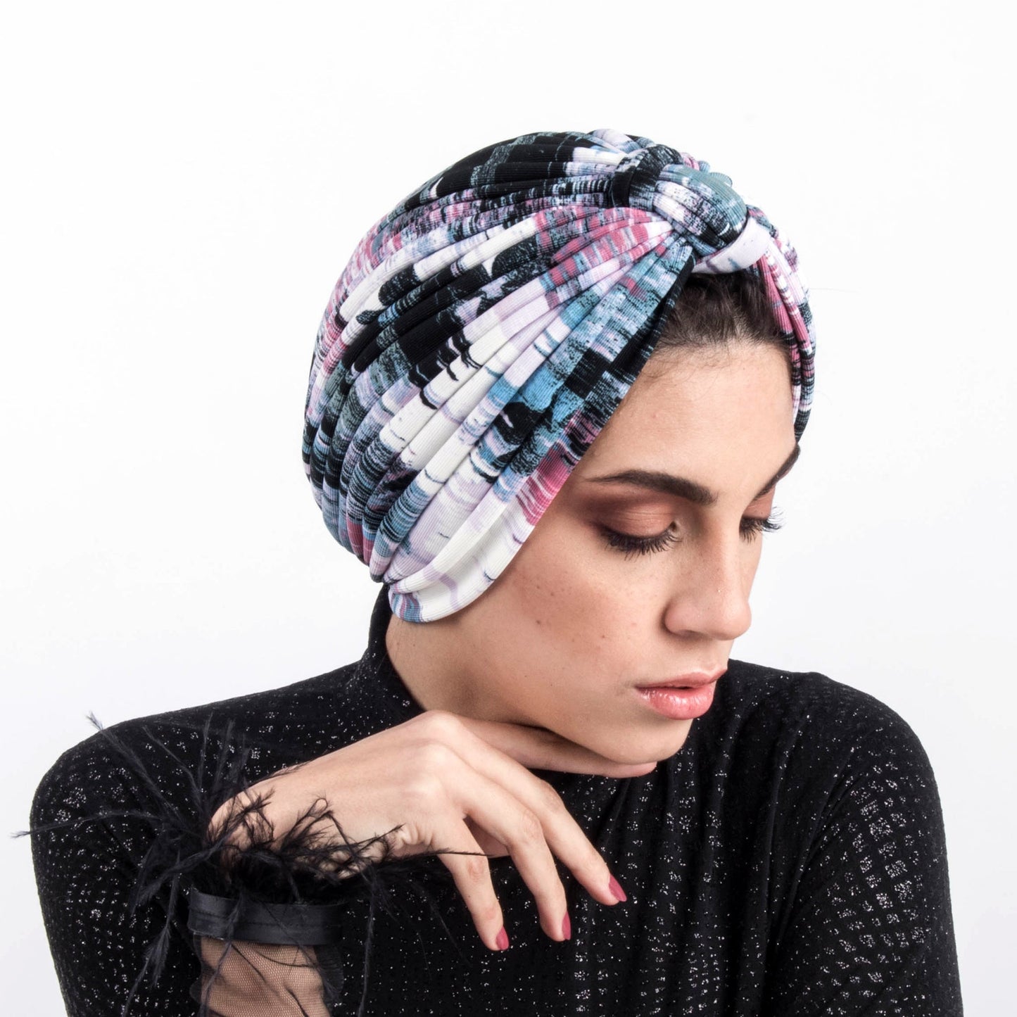 Dramatic stripes turban blue