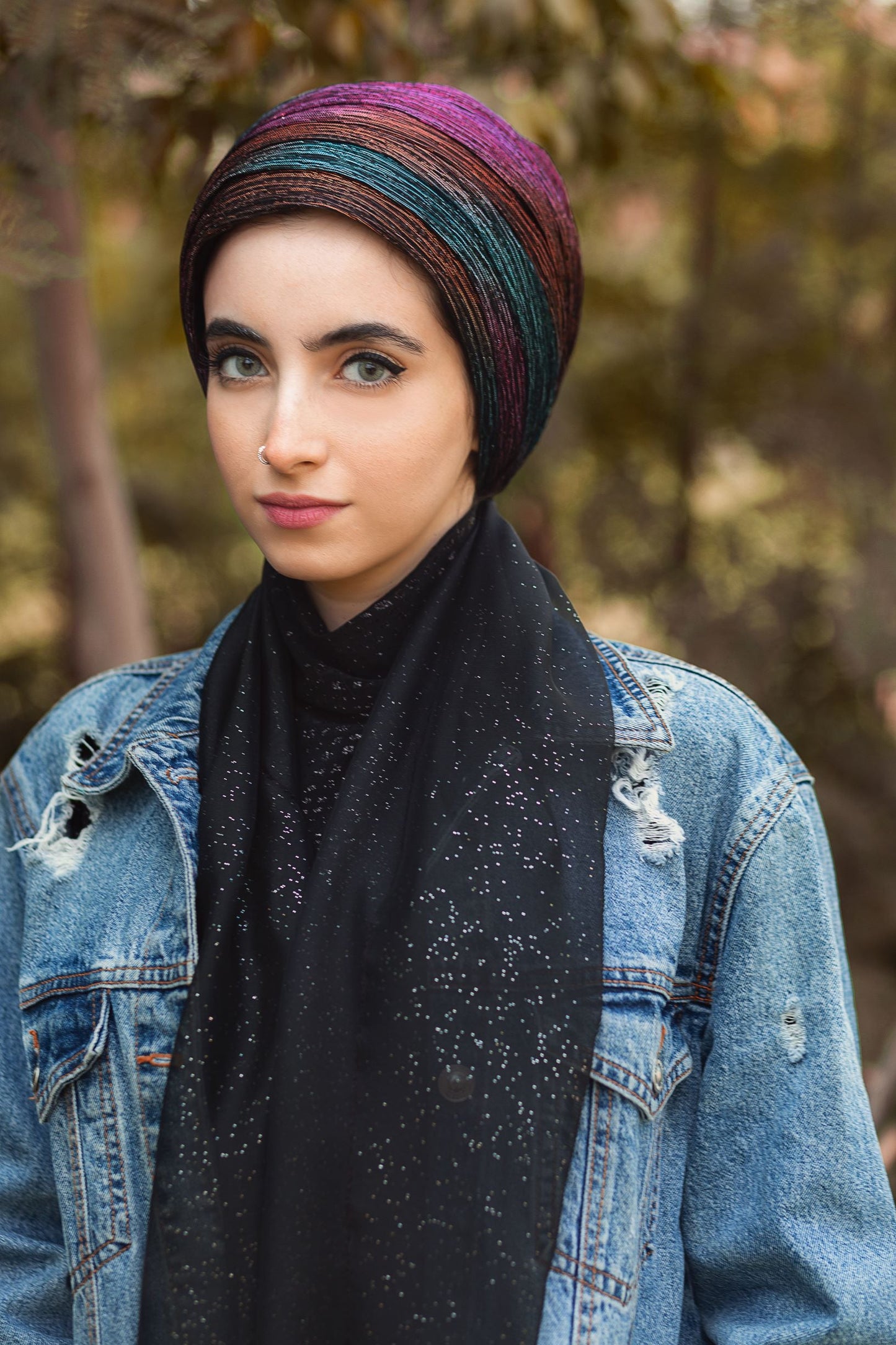 Metallic Strips Plisse Turban