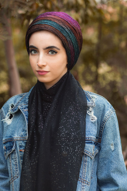 Metallic Strips Plisse Turban